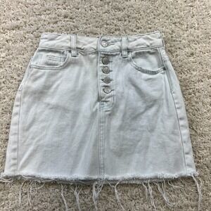PacSun Los Angeles Jean Skirt Womens 23 Light Blue Raw Hem A Line Concert Summer